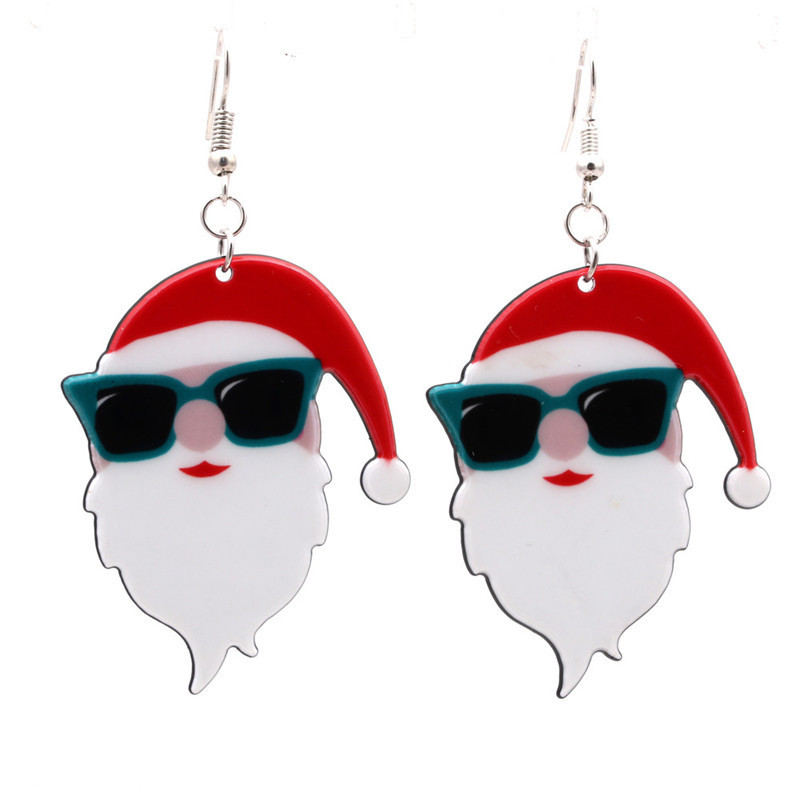 Europa y América nuevo estilo fresco gafas de Santa Claus pendientes de acrílico al por mayor pendientes de Navidad