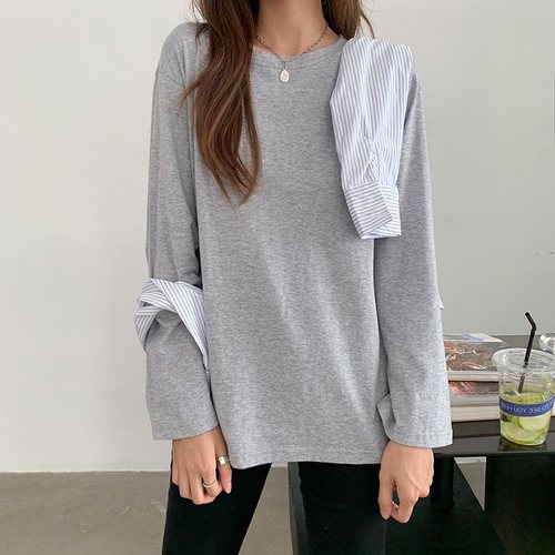 Fall White Base Shirt Women 2025 Long Sleeve Top Women Korean Style Loose Fashion Round Neck T-Shirt Trendy