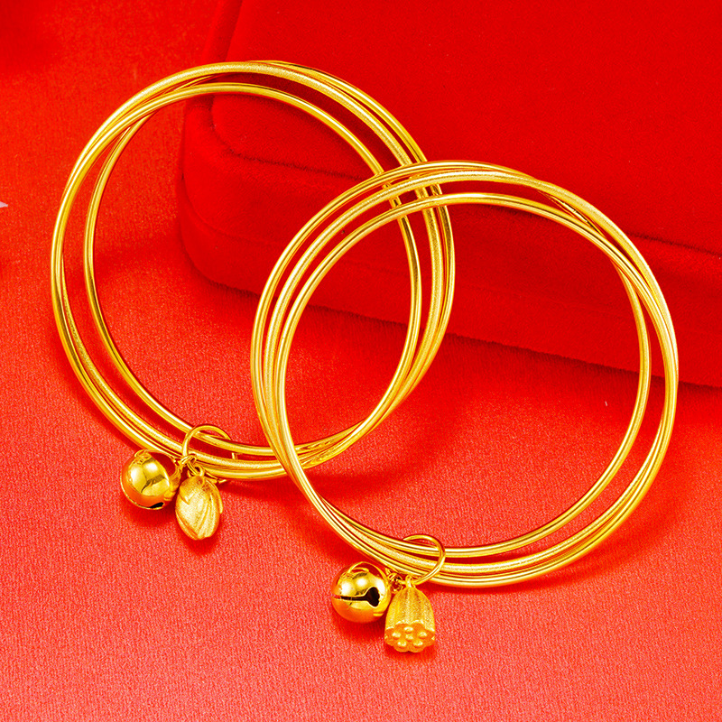 Luz de lujo de imitación 24K oro bobina Lotus Sansheng III pulsera Internet celebridad antigua tienda de oro francés mismo estilo arena pulsera de oro image 3
