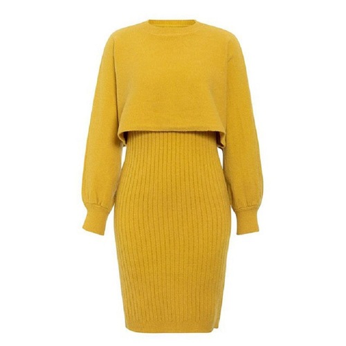 Bestselling Knit Dress Set for Women, 2025 Autumn/Winter, European and American Style, Solid Color Pullover Top