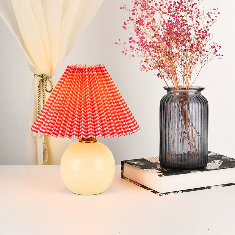 Table Lamp INS Retro Pleated Shade, Ceramic Base, USB/12W Options, Bedside Night Light