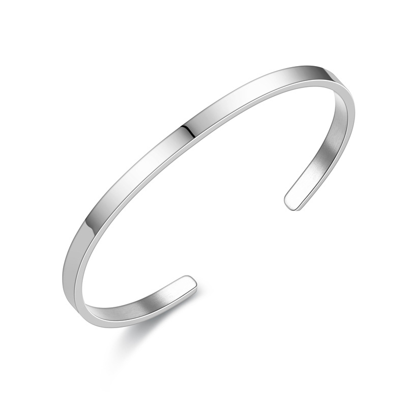 Pulsera de acero de titanio caliente transfronteriza europea y americana brillante pulsera abierta simple de acero inoxidable en forma de C LOOG pulsera de letras