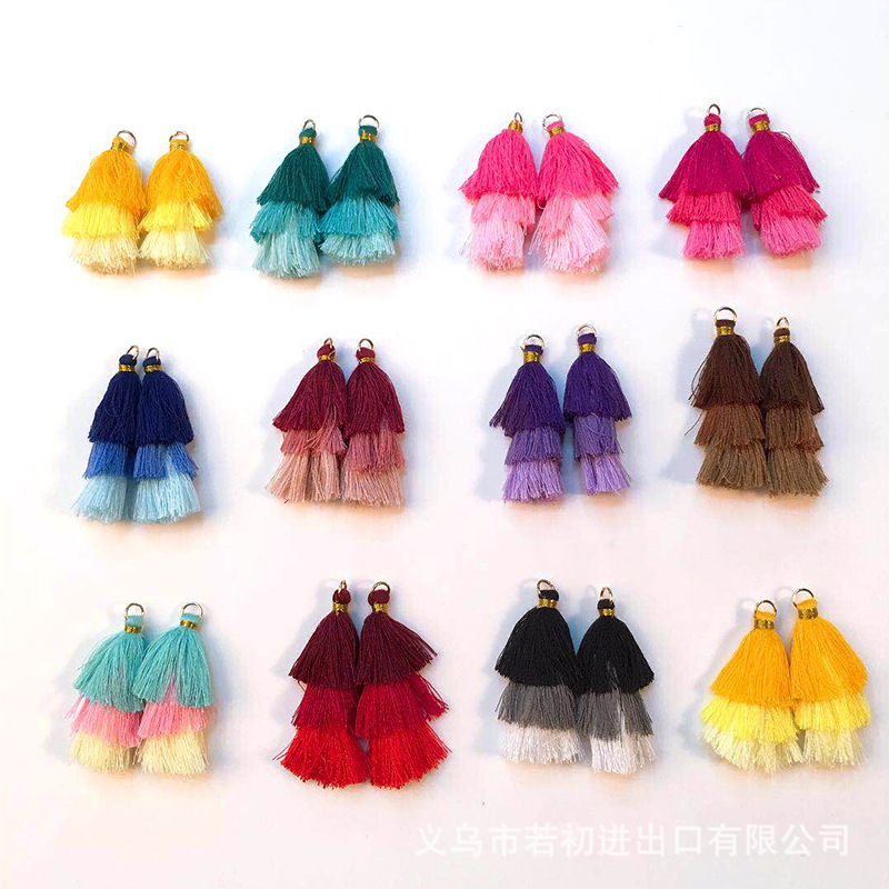 Factory Direct 6CM three-layer cotton thread tassel pagoda pine contrast color hanging ear DIY handmade jewelry decorative tassel
