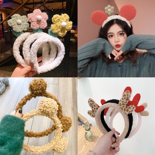 Korean style small flower headband for face wash, cute plush flower headband, Mickey headband, cartoon pressed hairpin, headband for girls