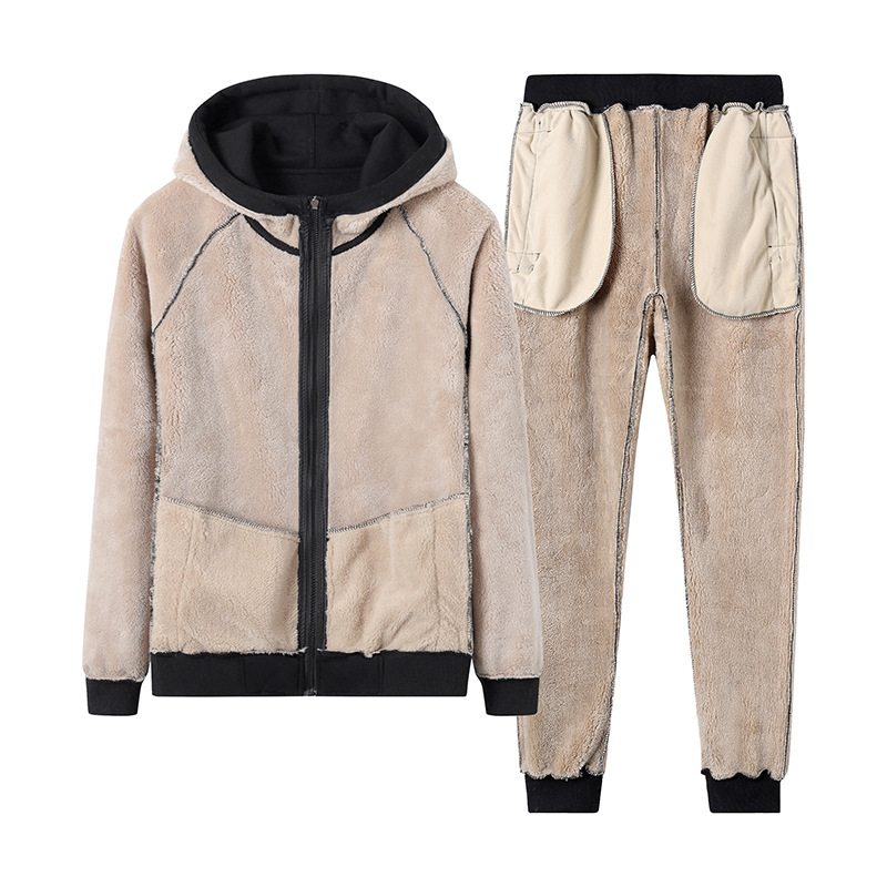 001 Cotton Winter Middle-aged Casual Suit Lamb Wool Warm Jacket Sports Two-piece Set Thickened Plus Size Men's Clothing_voghion.com