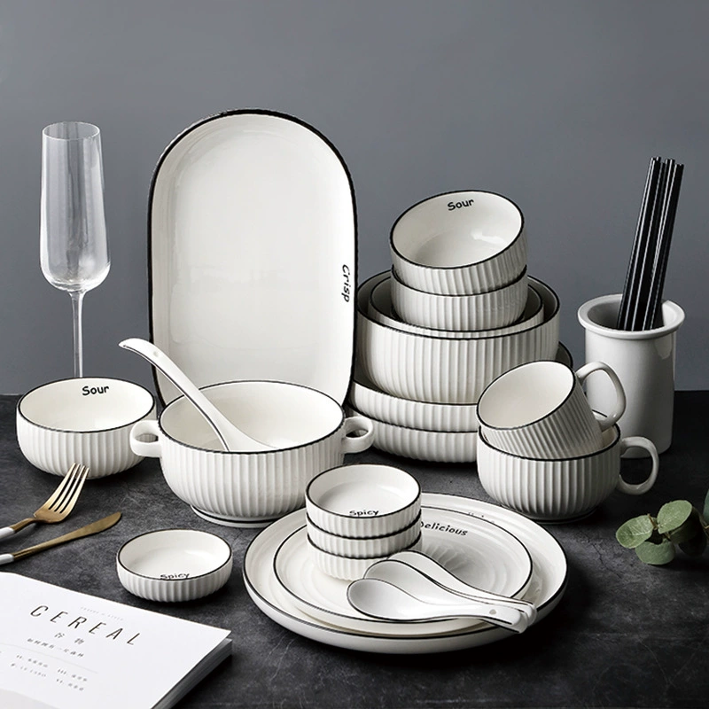 Ceramic Dinnerware Set (Brand) — Simple Elegant Home Tableware, Soup Bowl & Multi-Piece Kit