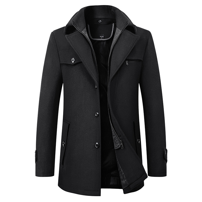 Cross-border Autumn and Winter Double Collar Wool Coat Men's Coat Casual Mid-length cotton and thickening Men's Plus Size Cross-border Autumn and Winter Double Collar Wool Coat Men's Coat Casual Mid-length cotton and thickening Men's Plus Size