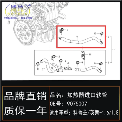automobile water pipe Cruze yinglang 1.6/1.8 heater