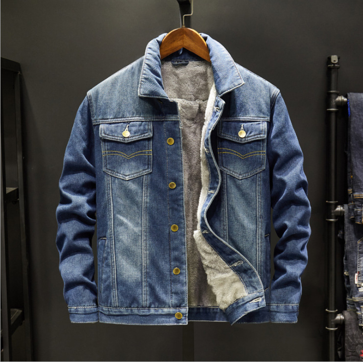Foreign trade autumn and winter plus size jacket men's denim clothing youth loose casual jacket washed lapel jacket men's top