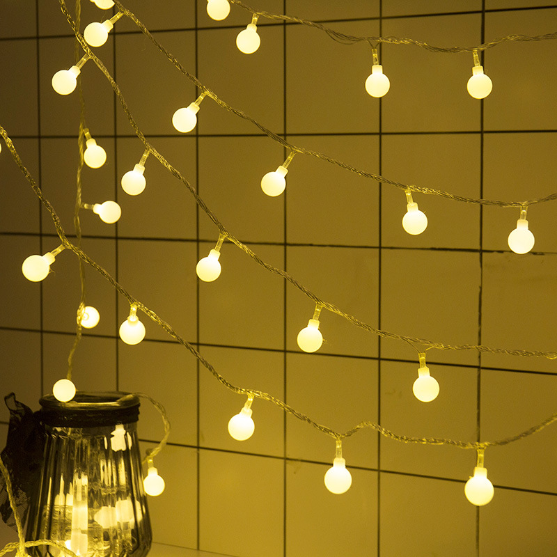 跨境LED灯串圣诞节日装饰小白球小彩灯庭院户外氛围圆球串灯批发