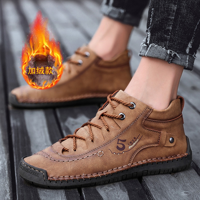 Otoño e invierno nuevo alto-top Martin botas de los hombres de Punta cerrada cosida a mano botas cortas al aire libre forrado de lana de comercio exterior más tamaño botas de los hombres