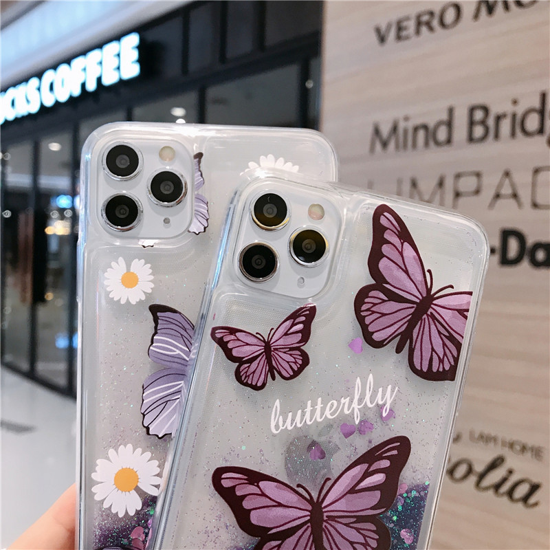 Glittering Purple Butterfly Daisy Case For Iphone 15 Pro Max_voghion.com