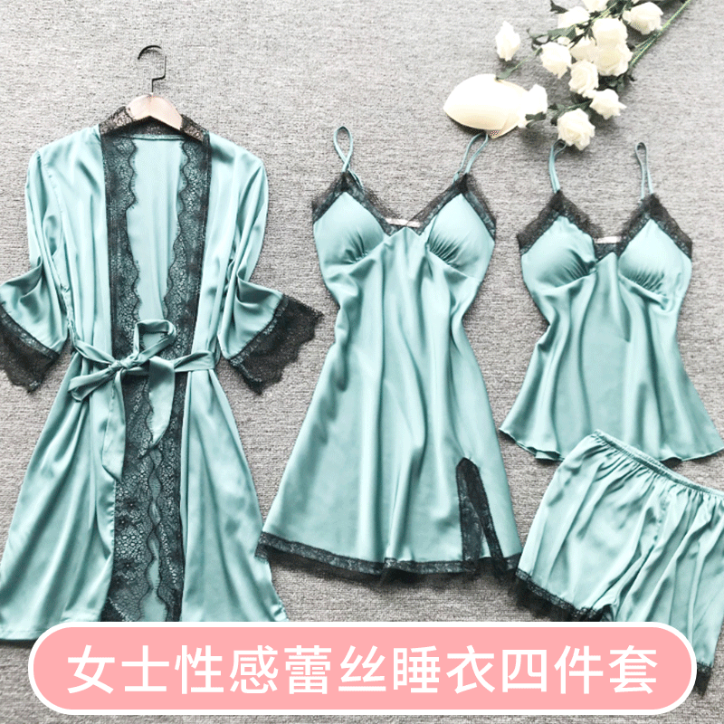 Cruzar la frontera de las mujeres sexy homewear pijamas verano sexy pijamas de cuatro piezas estilo coreano Honda de las mujeres del pecho pad fabricante