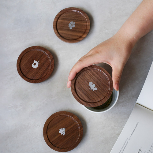 Nishida Muyu walnut cup cover coaster Japanese-style solid wood household coaster insulation pad saucer round universal