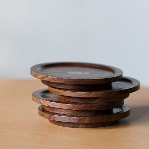 Nishida Muyu walnut cup cover coaster Japanese-style solid wood household coaster insulation pad saucer round universal