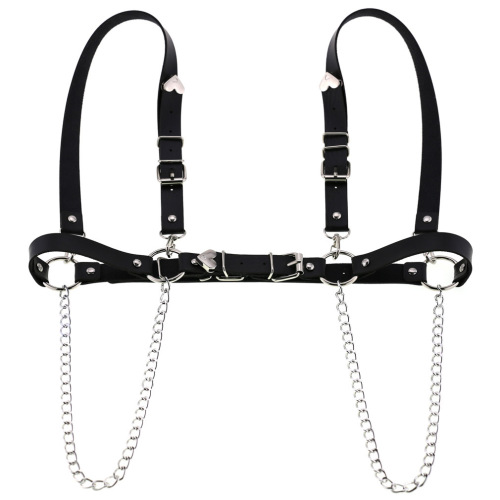 Punk-style PU leather belt, strap, back strap, heart-shaped love chain, chest strap, body strap