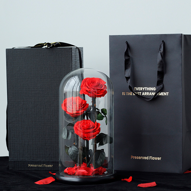 Rosa Eterna Cubierta de Cristal, El Principito, Tres Vidas, Tres Mundos, Caja de Regalo para Novia, Ramo para el Día de San Valentín