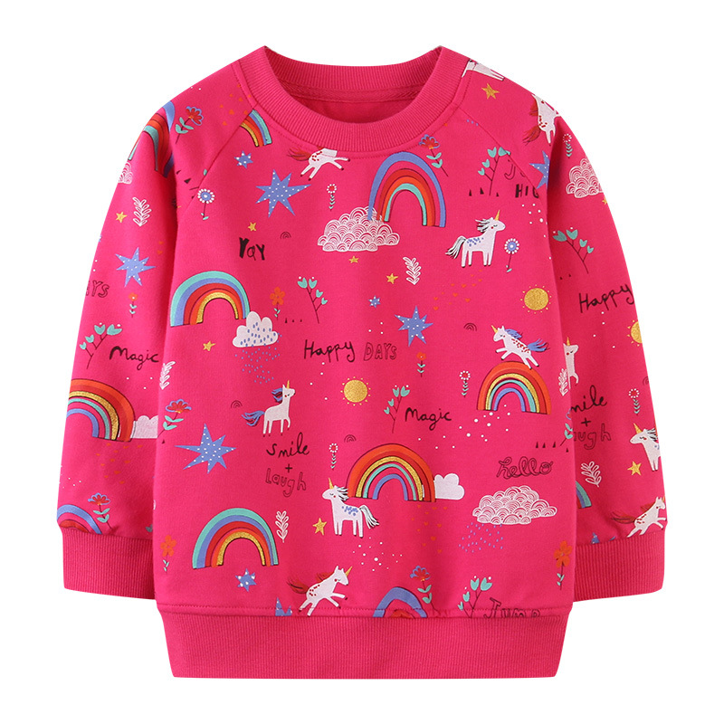 Cross-Border Supply Autum New Product Girls Terry Sweatshirt European and American Style Long-Sleeved Cartoon Sweatshirt for Children and Middle-Aged Children Round Neck Versatile