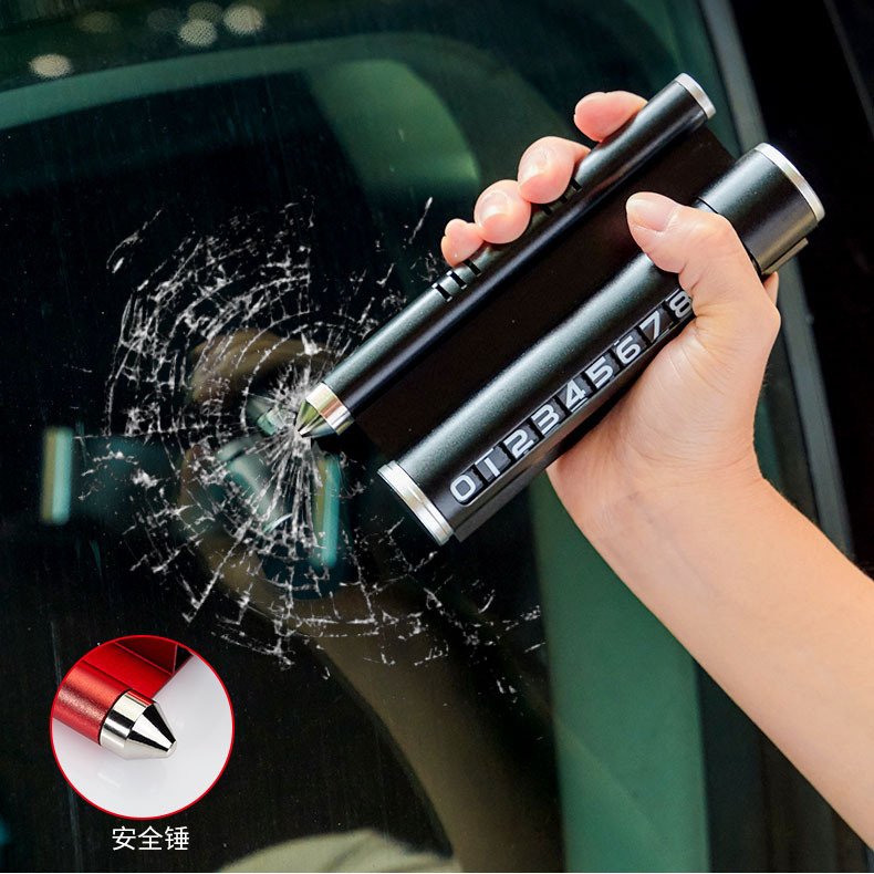 Multifunctional Aluminum Alloy Car Temporary Parking Sign, Four-In-One Car Moving Number Plate, Safety Hammer, Mobile Phone Holder, Car-Mounted