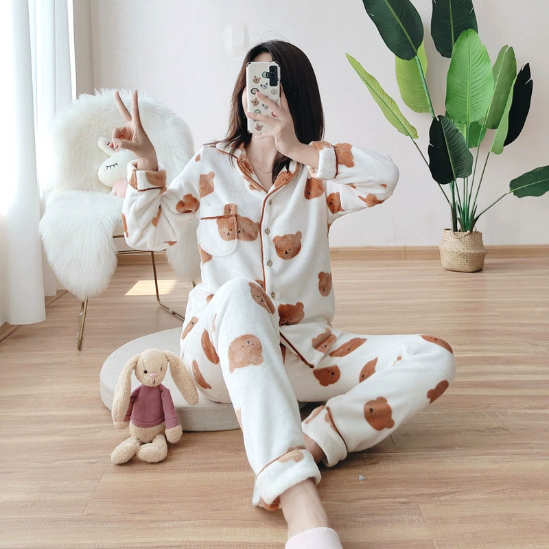 Женские и мужские фланелевые пижамы для осени и зимы, на подкладке из кораллового флиса, теплый комплект домашней одежды для пар, утолщенный и теплый.