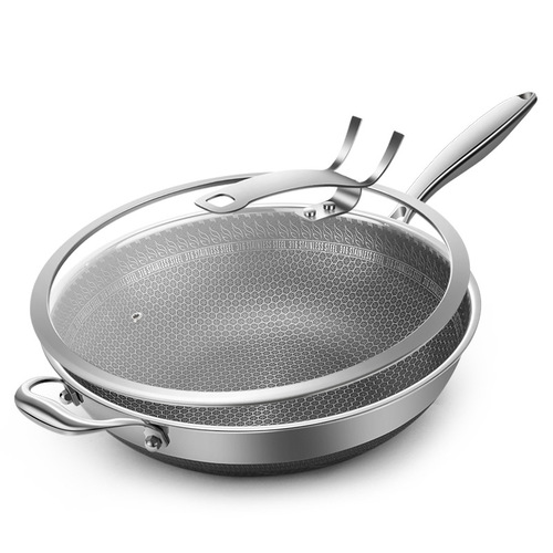 Honeycomb 316 stainless steel flat pan frying pan wok cooking pan non-stick stainless steel frying pan gift cookware wholesale