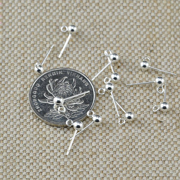 925银工厂批发DIY珠钉带开口圈 DIY挂饰视饰品配件批发 圆珠耳钉