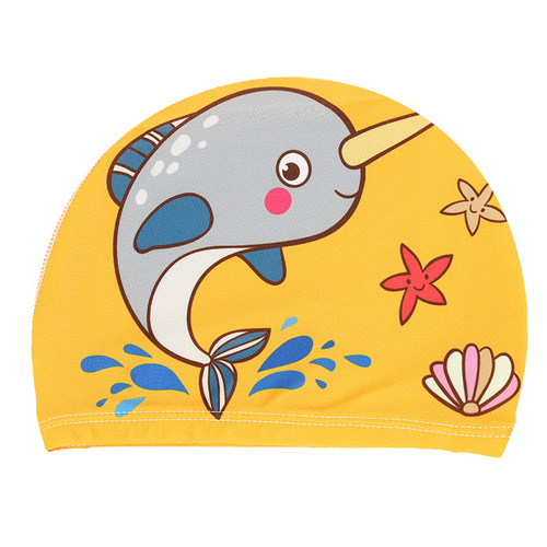 Children's Print Swim Cap for Boys and Girls, Cartoon Style, Comfortable Ear Protection Swim Cap, Non-Squeezing Fabric Swim Cap, Factory Direct Sales