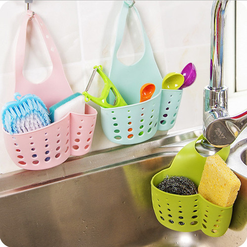 Creative adjustable snap-on sink storage hanging basket kitchen rack faucet sponge drain hanging bag