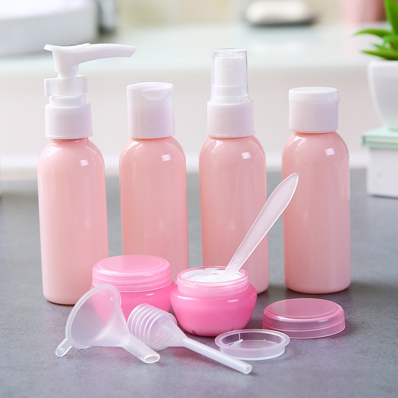 Paquete de cosméticos de viaje, botella pequeña con tapa abatible, botella de vacío de perfume, juego de botellas de spray, juego de 6 piezas