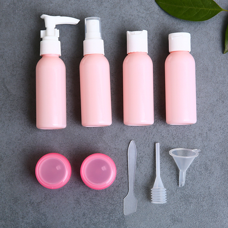 Paquete de cosméticos de viaje, botella pequeña con tapa abatible, botella de vacío de perfume, juego de botellas de spray, juego de 6 piezas