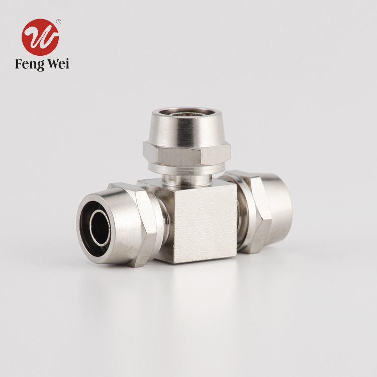 铜镀镍三通快拧 三通气管接头PU管接头软管接头