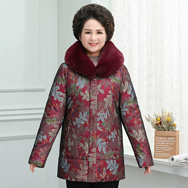 Утолщенная женская пуховая куртка средней длины с капюшоном для мам, хлопковое пальто из белого гусиного пуха, теплая зимняя хлопковая куртка для пожилых людей.