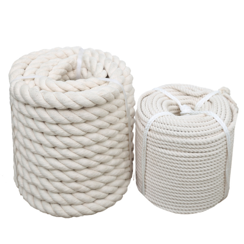 In stock wholesale pure cotton rope saliva rope pure cotton yarn twist decorative thick beige three-strand cotton rope thick cotton rope
