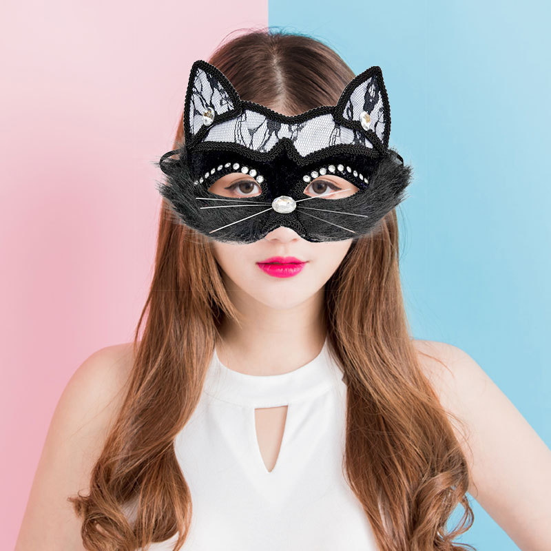 Cross-border masquerade mask men and women lace pvc animal cat face Halloween mask Amazon foreign trade wholesale Cross-border masquerade mask men and women lace pvc animal cat face Halloween mask Amazon foreign trade wholesale