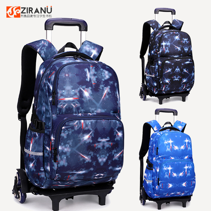 Pescado natural estudiante de secundaria trolley mochila mujer hombre subir escaleras transpirable ligero estudiante mochila masculina gran capacidad de moda