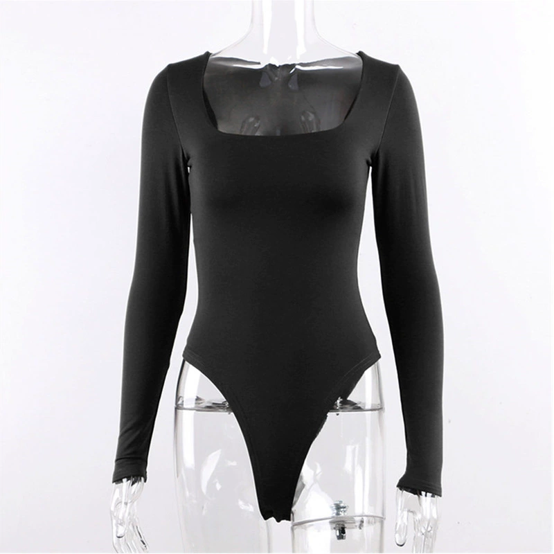 Облегающий bodysuit (женский) с длинными рукавами, квадратное декольте, осень, облегающий силуэт, размеры S–XL