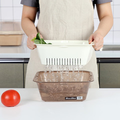 Double-layer draining basket plastic fruit and vegetable washing basket with lid dripping basket vegetable basket storage basket kitchen cross-border draining basket