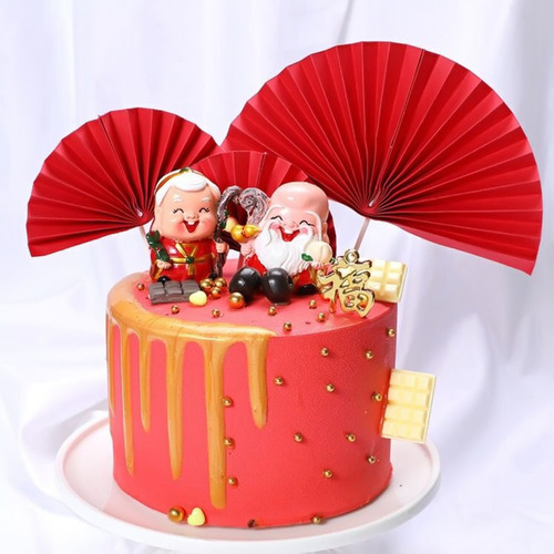 Cake decoration folding fan festive leaves finished fan antique plug-in baking birthday festival flags birthday decoration