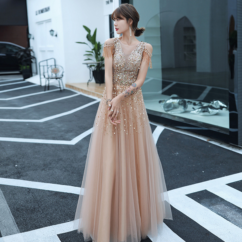 High-End Spring New Elegant Shoulder Tassel Evening Dress for Socialite Banquets, Graduation Ceremonies, Hostess Parties, and Weddings for Women