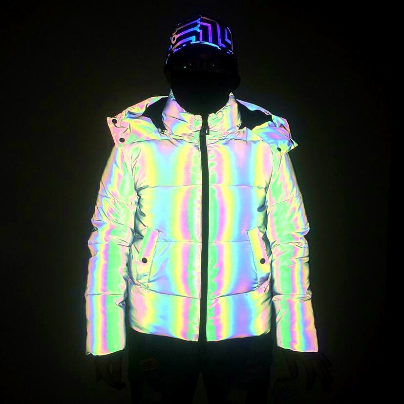 Herrenbekleidung, modischer, farbenfroher, reflektierender Baumwollmantel für Frauen, süßer, dreidimensionaler Tierhorn-Regenbogenfarben-Leuchtbaumwollmantel_voghion.com