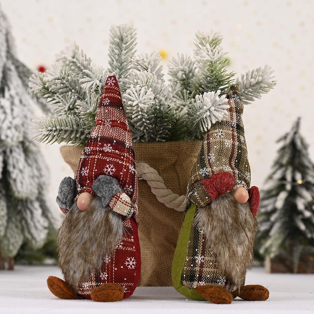 Christmas Decorations Snowflake Covering Eyes No Face Doll Standing Posture Small Doll Ornaments Old Man Ornaments_voghion.com