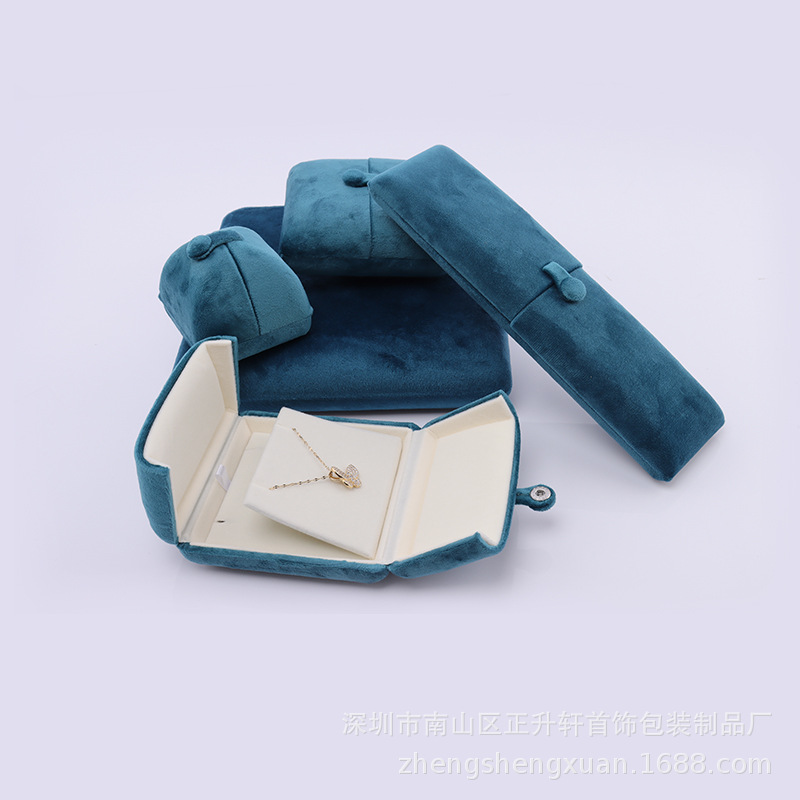 批发绒布首饰盒按扣双开展示珠宝盒戒指耳环收纳盒手饰品套装礼盒