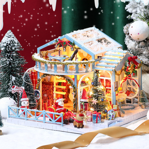 Quyiya diy cabin Christmas snow night creative Christmas gifts for men and women lovers toy assembled house model