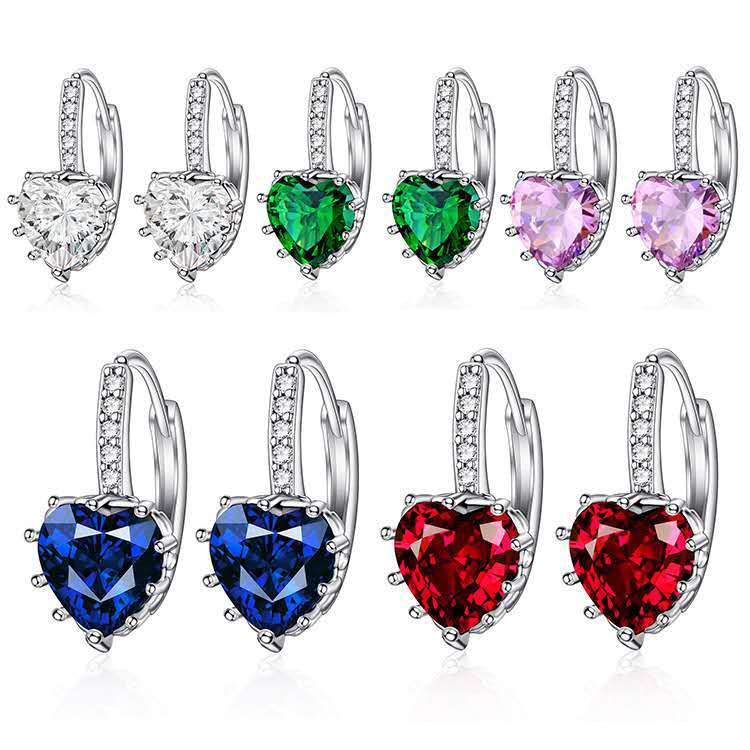 Pendientes de circonita en forma de corazón de hada, superventas transfronterizos, pendientes versátiles de alta gama, clips de oreja de moda con corazón clásico, venta al por mayor.