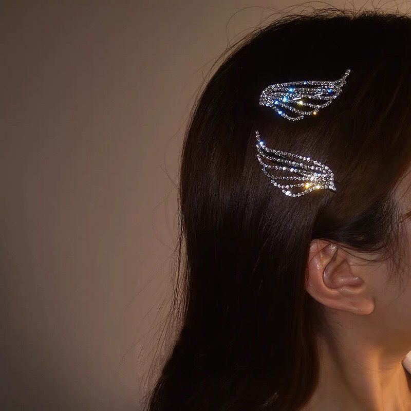 South Korea Shining Rhinestone Angel Wings Hairpin Full Diamond Internet Celebrity Korean Style Temperament Girl's Side Hairpin with Bangs
