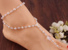 Fashionable elastic woven ankle bracelet from pearl handmade, crystal, European style, mirror effect