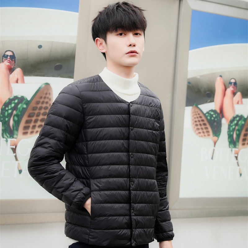 Men's Jacket 2026 Winter Lightweight Portable Round Neck V-Neck Thin down Jacket Liner Coat Without Collar