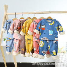 新款儿童加绒内衣套装秋冬宝宝加厚男童保暖家居服童装一件代发