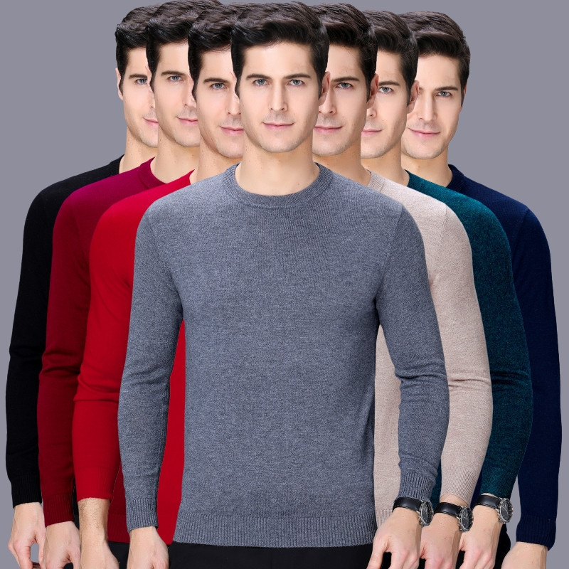 Winter woolen cashmere knitted sweater with a round collar for…