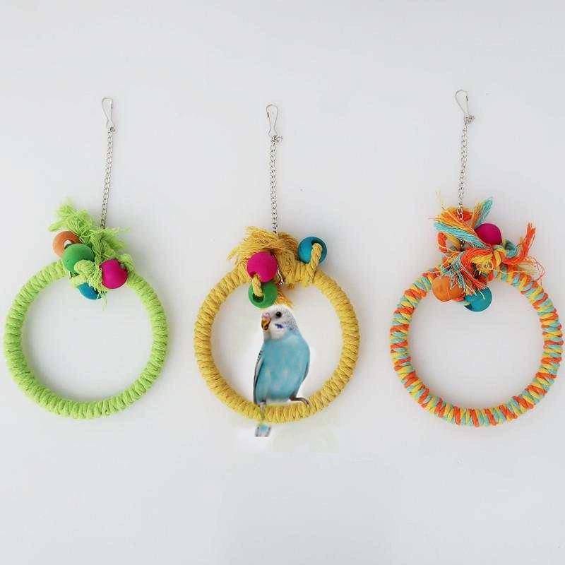 Принадлежности для попугаев Игрушка для птиц Хлопковая веревка Качели Красочные кольца Круг Веревка для скалолазания Сплошной цвет Головоломка Игрушка для укуса